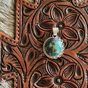 Turquoise and 925 Sterling Silver Pendant Necklace